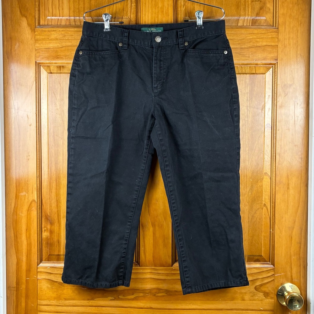 Ralph Lauren Lauren Jeans Co Womens Black Denim Capri Cropped Pants Size 10